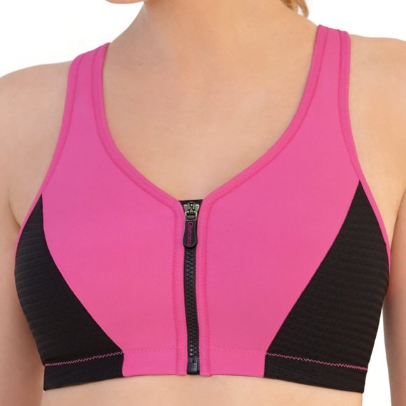 Set of 3! 34F Glamorise SPORT Bra (HIGH-IMPACT) Pink (RACERBACK) T-Back Zip NEW - Picture 4 of 16